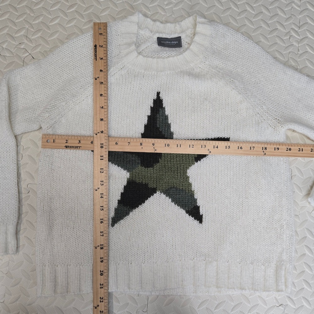Wooden Ships Camo Star Raglan Crew Sweater Cream Mohair Blend XS S Oversized - Picture 8 of 10